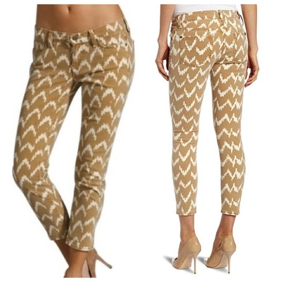 7FAM Ikat Cropped Skinny Jean Toffee Giraffe 30 - Picture 1 of 8